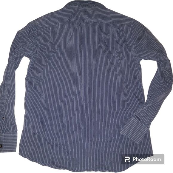 GAP Men’s M Navy Blue Striped 100% Cotton Button-Up Shirt – NWOT - Picture 2 of 4